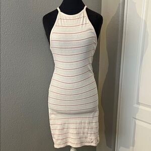 Obey Worldwide Striped Halter Neck Dress - Cream and Pink Size XS
